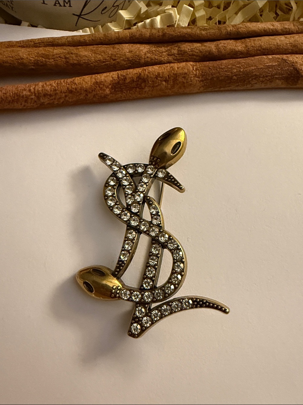 Fashion Designer Brooch Crystal Snake  Brooch - Gold Tone